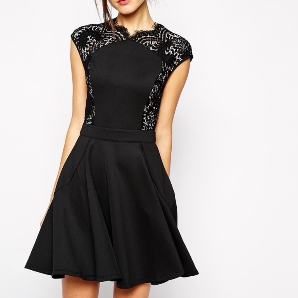 Ted Baker (1) Black Vivace Lace Scuba Skater Dress